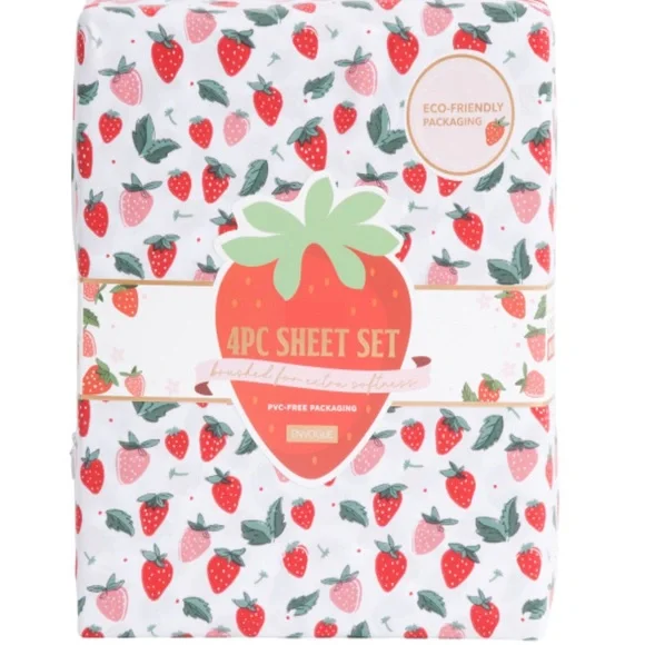 NEW Envogue Strawberry Print Sheet Set - Red and white full size - Picture 3 of 6